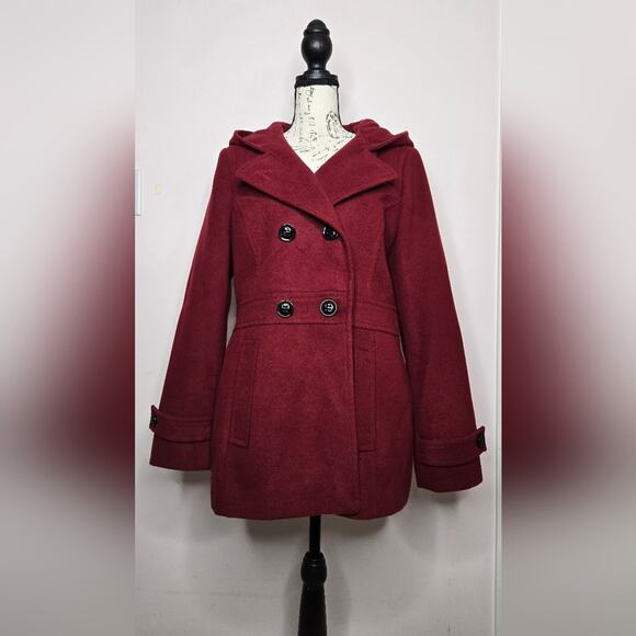METAPHOR Womens Red Hooded Winter Coat Size M Button Front Fully Lined Pockets M - Picture 1 of 13